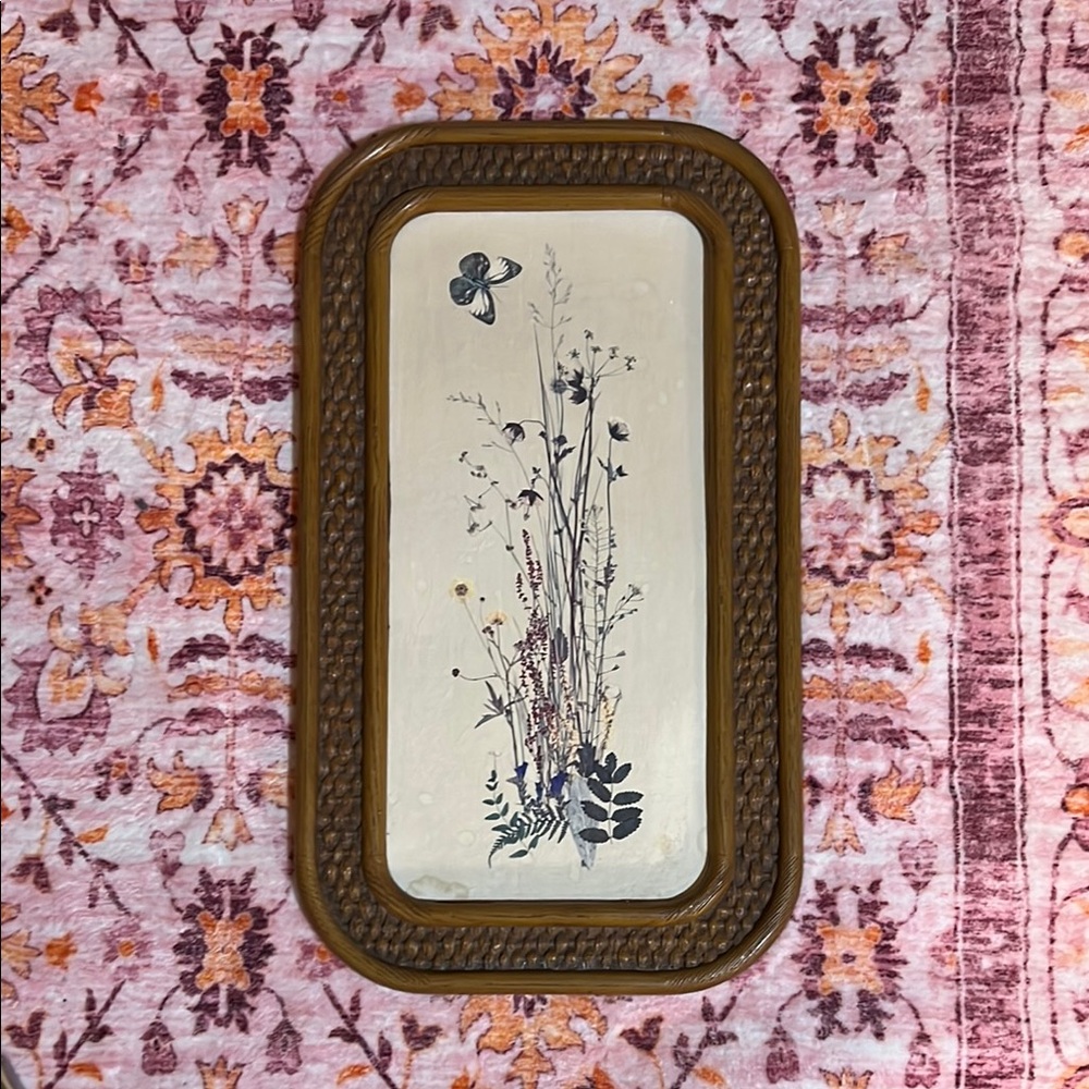 Floral Butterfly Wall Art with Brown Frame